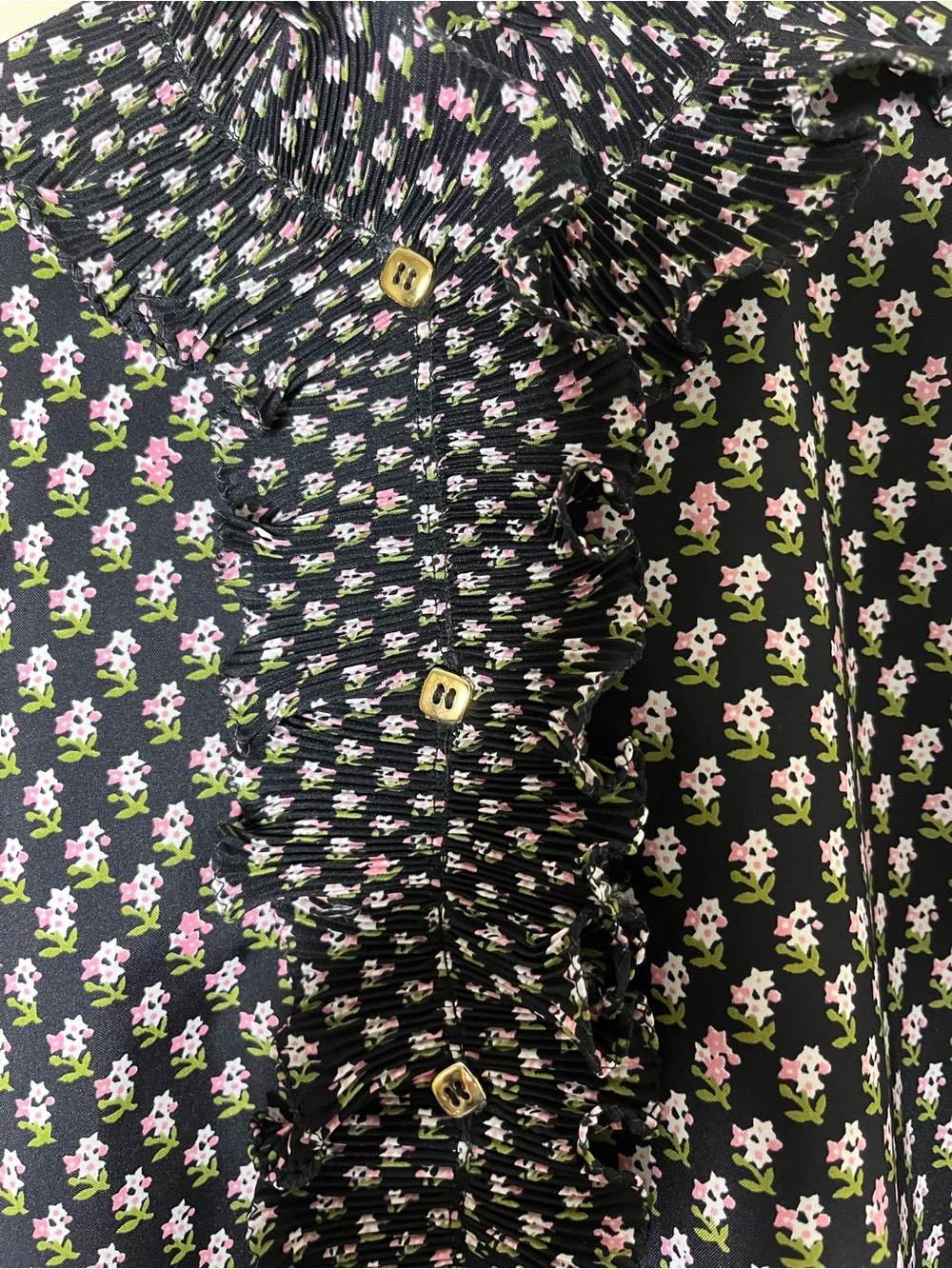 VINTAGE Saks Fifth Avenue Union Made Floral Ruffle Blouse Dark Academia Size 12 - Picture 8 of 14